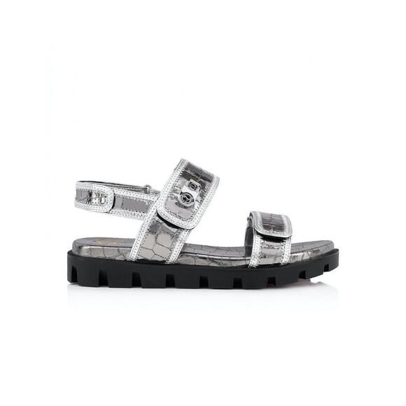 Christian Louboutin Lock Cool Flat Silver Strap Black Platform Dad Sandal 37.5 - Picture 4 of 12
